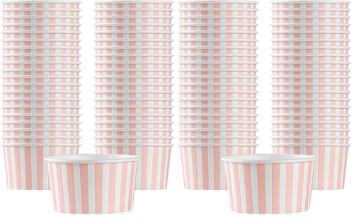 Image of Restaurantware Coppetta 8-Ounce Dessert Cups, 50 Disposable Ice Cream Cups - Lids Sold Separately, Sturdy, Pink And White Paper FroYo Bowls, For Hot And Cold Foods, Perfect For Gelato Or Mousse