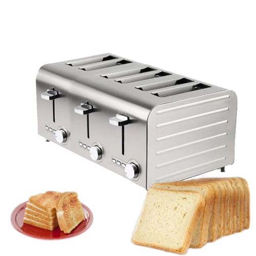 Tostadora de acero inoxidable, capacidad de 6 rebanadas, ranuras extra anchas de 3,8 cm, despliegue automático, alta elevación, bandeja extraíble para migas, multifuncional para calentar, hornear y