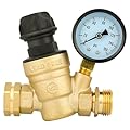 SVNR RV Water Pressure Regulator for RV Camper, 3/4" Brass Lead-Free Adjustable Water Pressure Reducer with Gauge, Inlet Screen Valve Filter for RV Camper Travel Trailer
