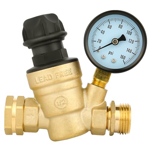 SVNR RV Water Pressure Regulator for RV Camper, 3/4' Brass Lead-Free Adjustable Water Pressure...