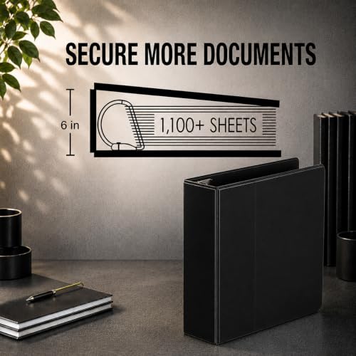 Image of 2 Pack 6 Inch 3 Ring Binder, Heavy Duty Locking D-Ring, Holds 1100+ Sheets | Fits 8.5 x 11 Inch Paper, Non-Stick Clear View Cover, Customizable Spine, PVC-Free, with Pockets, Black - Performore