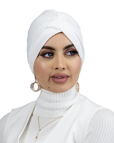 Lamis Hijab - Turbante de punto acanalado para mujer musulmana velada TU-6, blanco, 70 cm