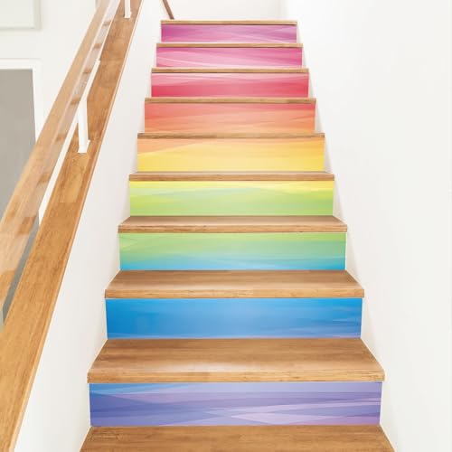 Pligreat 15 Tiras Adhesivas Para Escaleras Con Degradado De Color, Pegatinas Autoadhesivas Para Escaleras 18 X 100 Cm De Vinilo Coloridos Murales Para Escalones, Ideal Para El Hogar Y El Hotel