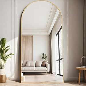 TinyTimes 71”x30” Oversized Arched Full Length Mirror Large Full Body Floor Mirror with Stand for Hanging, Big Full Size Long Mirror with Aluminum Frame for Bedroom, Living Room (Gold)