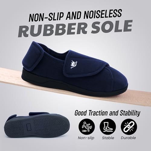 Image of Mens Extra Wide Width Diabetic Slippers Memory Foam With Adjustable Soft Non-Slip Orthopedic House Shoes for Elderly Swollen Feet, Arthritis, Edema