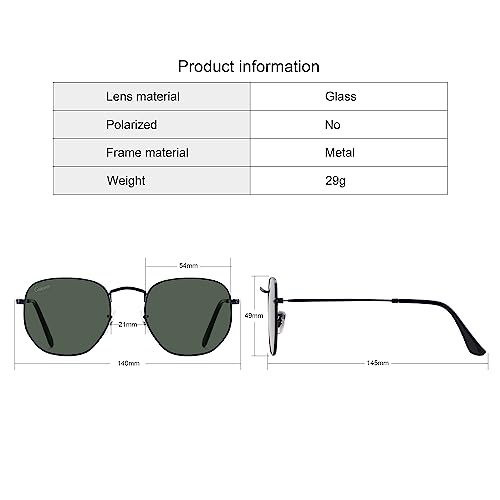 Image of Hexagon Style Flat Glass Lenses Metal Frame Sunglasses UV400 Protection For Men Women