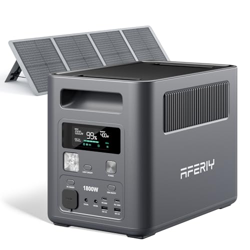 AFERIY Portable Power Station with 100W High-Efficiency Solar Panel, 1024Wh LiFePO4 Solar Generator Kit, 1800W AC Output, Compact Station & Foldable Panel for Home Backup, Camping, RV Nomad1