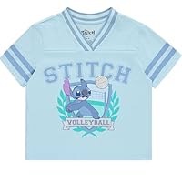 Disney Camiseta Lilo and Stitch Girls manga curta - Stitch Girls Voleyball Graphic Tee tamanhos 4-16, Azul claro/lavanda, 10-12