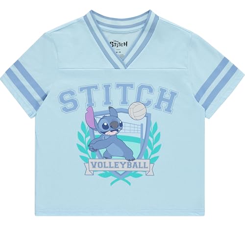 Disney Lilo and Stitch Girls Short Sleeve T-Shirt- Stitch Girls Volleyball Graphic V Neck Sizes 4-16