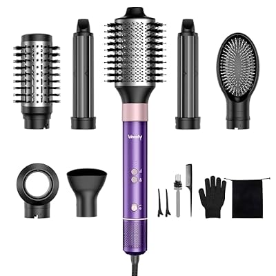 Vincofy 7 in 1 Blow Dryer Brush Set – Hot Air Styler for Fast Drying, Curling, Straightening & Volumizing – Ionic Hair Dryer Brush with 1500W Power – No Heat Damage for All Hair Types – Lilac