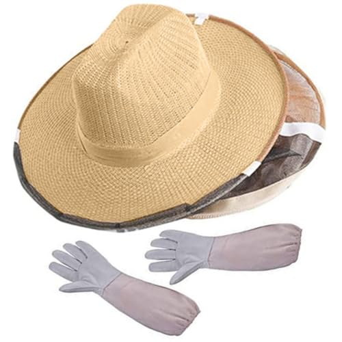Sombrero de apicultor con velo y guantes de piel para trabajar seguro con abejas