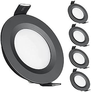 Acegoo 4 x DC 12V LED Recessed Ceiling Lights 3W Dimmable Downlights for Motorhome Boat Camper Van Caravan Yacht Bathroom, Full Aluminum Round Puck Lights (Black, Cool White 6400K)