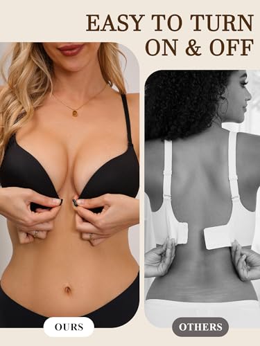 Image of Front Closure Bra Push Up Plunge V Front Clasp Bras Padded Add Cup Demi Underwire Lift T Shirt Smooth Bralette(Warm Nude, 36D)
