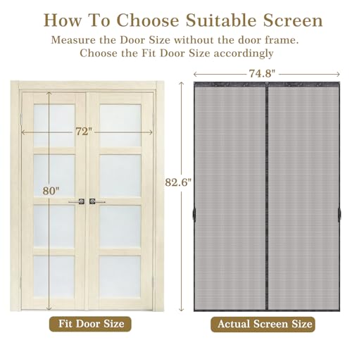 Sliding Screen Door for French Doors, Magnetic Mesh, Fits 72 x 80 Inch by Yandyn - Used condition - Image 4
