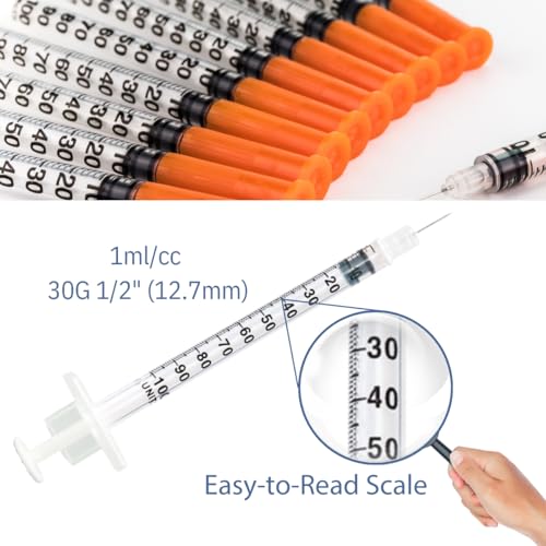 Image of GLUCO-CARE 1 ml /cc Syringes 30G x 1 /2'' (12.7mm), Orange Cap, 100 /box