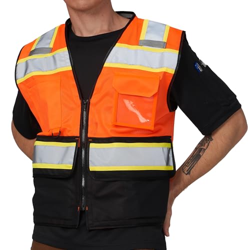 Image of A-SAFETY High Vis Reflective Safety Vest for Men Women Zipper Ipad Pockets Mesh Construction Apparel Neon Vest for Work