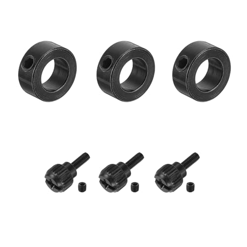 PATIKIL 6pcs Set Screw Collars 7.05mm Bore Shaft Collars, 12mm OD, 5mm Height with 6pcs M3 Hand Screws, Landing Gear Stopper Wheel Collar, Black