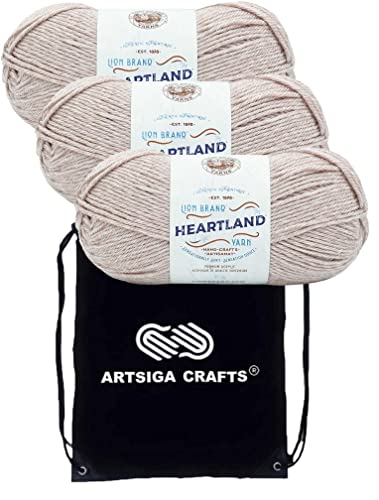Lion Brand Heartland Wolf Trap 136-102 (3-Skeins - Same Dye Lot) Worsted Medium #4 Acrylic Yarn for Crocheting and Knitting with Project Bag