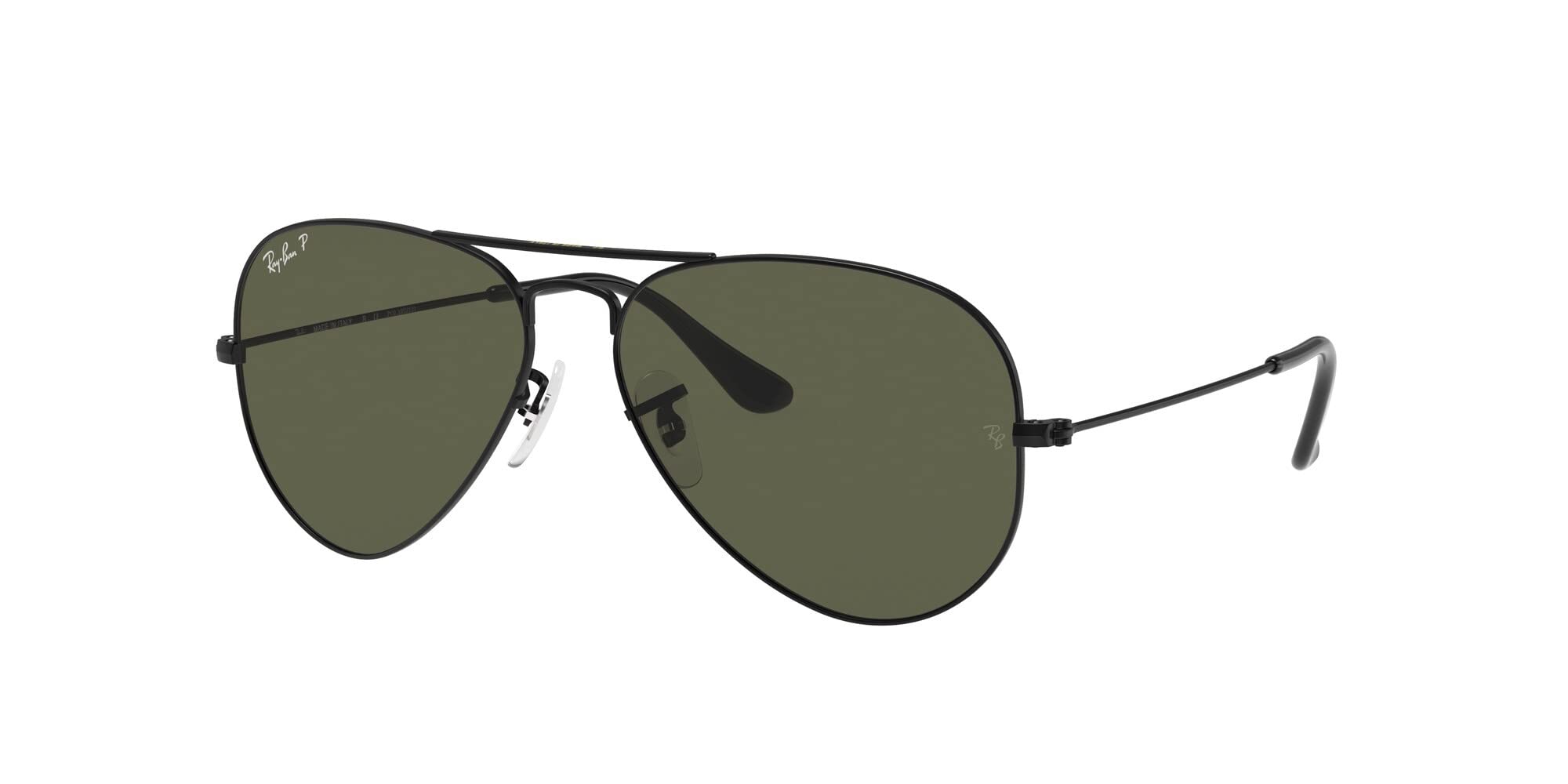 Ray-Ban Unisex Black (Crystal Green Polarised) Rb3025 Aviator Sunglasses 58Mm, Black, 58 Mm