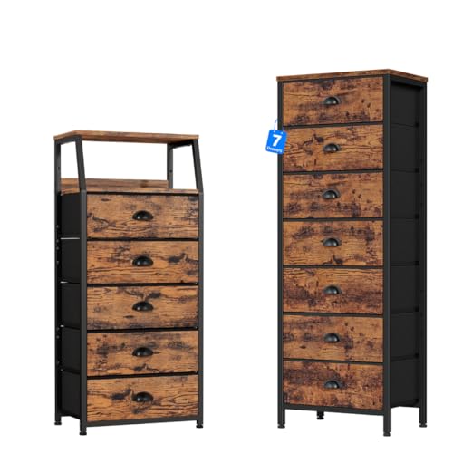 Furnulem Dresser with 7 Drawers,Tall Chest of Drawers Industrial Tall