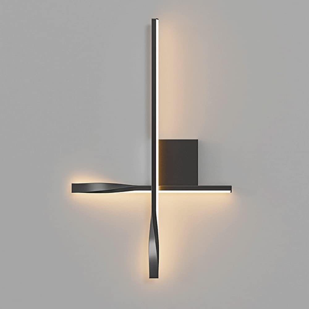 SYAXVOM Modern LED Bedroom Decorative Lighting Fixture - Linear Cross Wall Lamp, Metal Long Sconce with Acrylic Shade