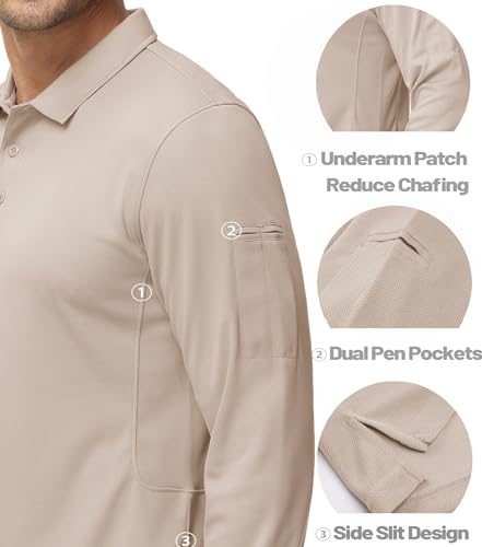 Image of MAGCOMSEN Men's Long Sleeve Golf Polo Shirts Collared Athletic Quick Dry Lightweight Work Shirts