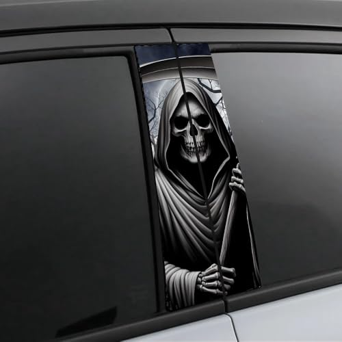 Image of Halloween Cars Body Horror Sticker, Classic Horror Movie Characters Peeking Decal Michae Waterproof Scary Vinyl Stickers for Bumper Car Decals 11in*18.89in (Black Grey Death Reaper)
