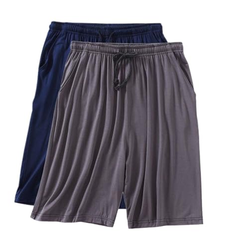 Men Comfy 2 Pack Elastic Pajamas Shorts Sleep Pj BottomsElastic Band Drawstring Loose Slash Pocket Nightwear
