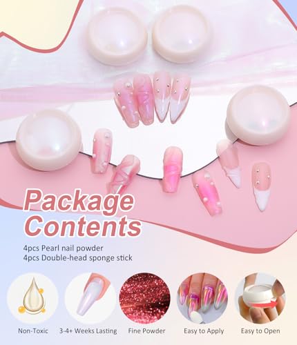 Glassy Pearl Chrome Nail Powder: BISHNGYF High Gloss Aurora Chrome Powder for Nails Glazed Donut Clear Ice White Magic Nail Pigment Powder Mirror Effect Nail Glitter - Image 4