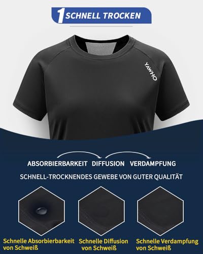 Damen Sport T-Shirt 3er Pack Funktionsshirt Laufshirt Fitness Shirt Trainingsshirt Kurzarm Rundhals Atmungsaktiv Schnelltrocknendes für Running Workout Gym (Black+Green+Blue, L)