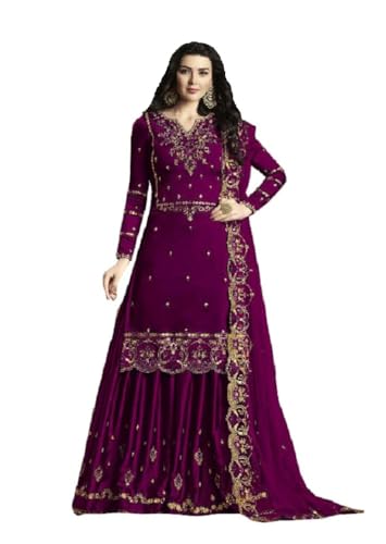 FABMIAMI New Indian/Pakistani Eid Ramzan Special Designer Georgette Sharara/Plazzo Style Salwar Suit for Women FM-15 (US, Numeric, 42, Regular, Regular, Wine)
