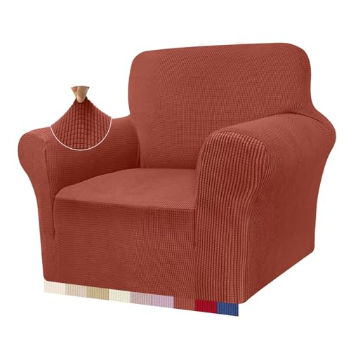 Granbest High Stretch Sofabezug Moderne Sofaüberwurf Jacquard Elastische Sofahusse für Wohnzimmer Protector für Hunde Haustiere (1 Sitzer, Orangerot)