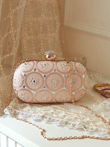 Image of THE TAN CLAN Inaara Oval Clutch for women Purses Luxury Evening Handbags for ladies with Detachable Handle