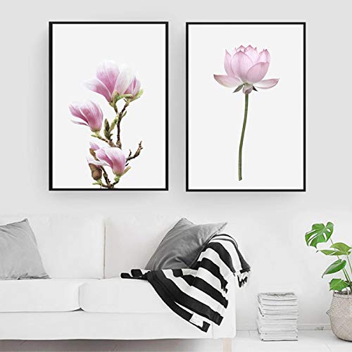 Toile Peinture Rose Magnolia Fleur Affiche Murale Grand Format Sans Cadre