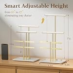 pickpiff Jewelry Holder Organizer with Velvet, Adjustable 10"-17" Tall, Metal Stand for Display Bracelet, Necklace, Earrings, Rings, White and Gold - Image 2