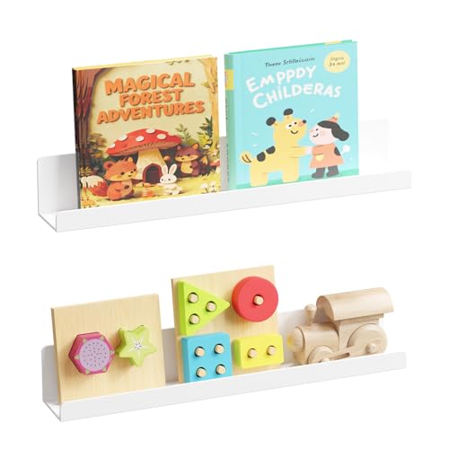 PAVSTINE 2 Pack Magnetic Book Shelf for Whiteboard, 15 in, White