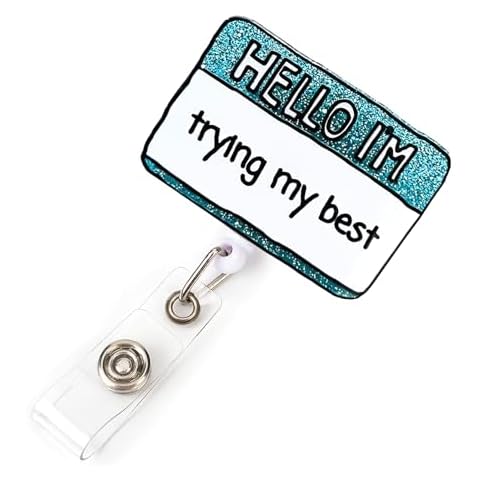 Funny Trying My Best Badge Reel for ID Card Badge,Cute Glitter Retractable Badge Holder Alligator Clip Name Tag Accessories for Medical Nurse,RN,Doctor,Teacher,Office Worker,Student Cover