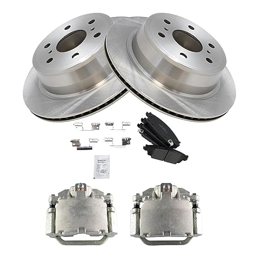 Image of TRQ Rear Brake Pad and Rotor Set Ceramic Rotors Calipers | For 2014-2019 Chevrolet Silverado 1500 GMC Sierra 2015-2020 Tahoe 2015-2019 Suburban Yukon XL 2015-2020 Cadillac Escalade