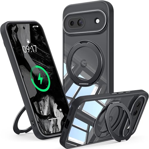 Coque Google Pixel 8a MagSafe noire avec anneau rotatif 360