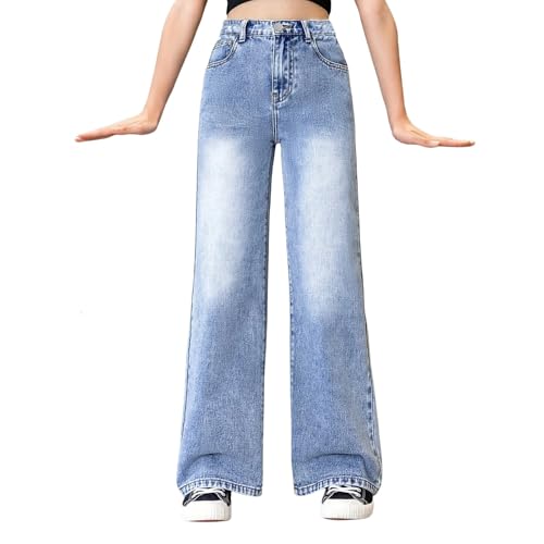 Straight Wide Leg Jeans for Teen Girls Kids High Waisted Baggy Denim Pants Cute Aesthetic Clothes Y2K Streetwear