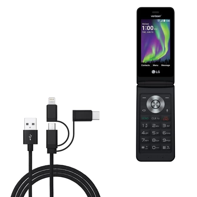 BoxWave Cable Compatible with LG Exalt LTE - AllCharge 3-in-1 Cable - Jet Black