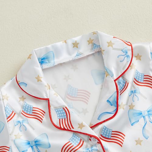 Kids Baby Girl Boy 4th of July Silk Pajamas Set Star Button Up Shirts Tops Shorts Independence Day Satin 2PCS Pj Set4