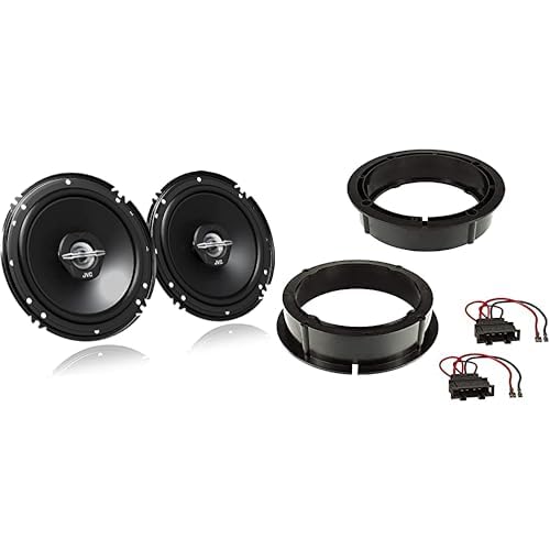 JVC J620 x Haut-Parleur coaxial (16 cm, 2 Voies) Noir & Sound Way Kit Montage Haut-parleurs 165 mm Cadre Support Enceintes Compatible avec VW Volksvagen, Skoda, Audi