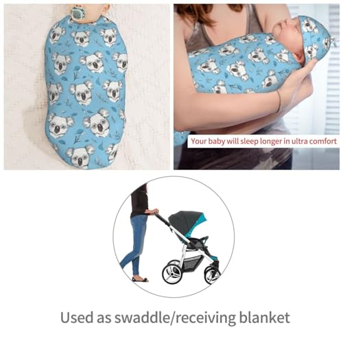 Image of Funny Cute Koala Heads Newborn Swaddle Blankets Hat Sets Soft Baby Receiving Blanket Swaddle Sack for Baby Shower Infant Boy Girl Gift