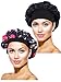 Produktbild 2 Stücke Satin Bonnet Nacht Schlaf Mütze Schlaf Kopf Abdeckung für Damen Mädchen Schlafen (Schwarze, Schwarze Blume Gedruckt)