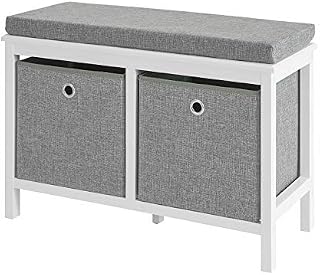 SoBuy® FSR81-HG, 2 Baskets Hallway Bedroom Storage Bench, Shoe Bench Shoe Rack Shoe Cabinet with Seat Cushion