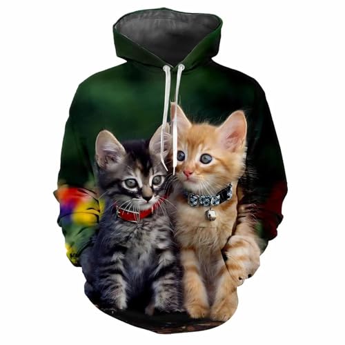 YYZOVBNN Conjunto Deportivo Unisex con Capucha y Estampado 3D de Gato y Pareja de Animales, Ropa de Calle Informal Holgada