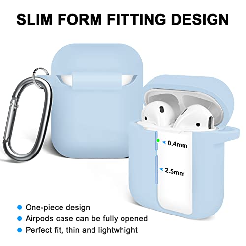 Moloppo Airpods Case Cover , Soft Silicone Protective Cover With Keychain For Women Men Compatible With Apple Airpods 2Nd 1St Generation Charging Case, Front Led Visible-Sky Blue #TOP4