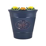 Outdoor Classic Bee Planter | Ceramic Look Round Plastic Flower Pot Glossy Finish | Frost & UV Resistant Traditional Garden Plant Pot | 30 & 40cm | Blue, Brown, Honey (Blue, 40cm - Single)