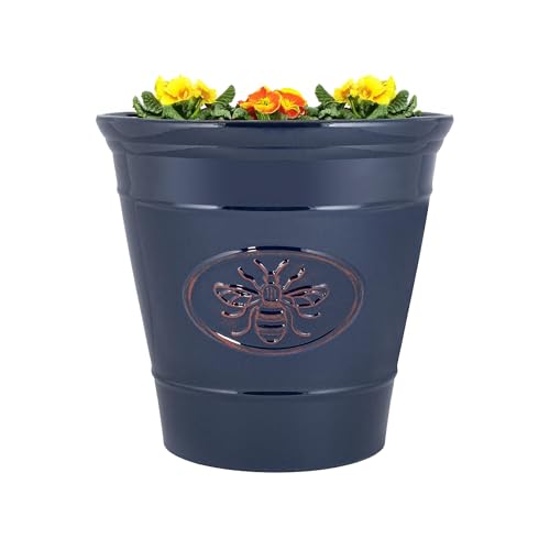 Outdoor Classic Bee Planter | Ceramic Look Round Plastic Flower Pot Glossy Finish | Frost & UV Resistant Traditional Garden Plant Pot | 30 & 40cm | Blue, Brown, Honey (Blue, 30cm - Single)